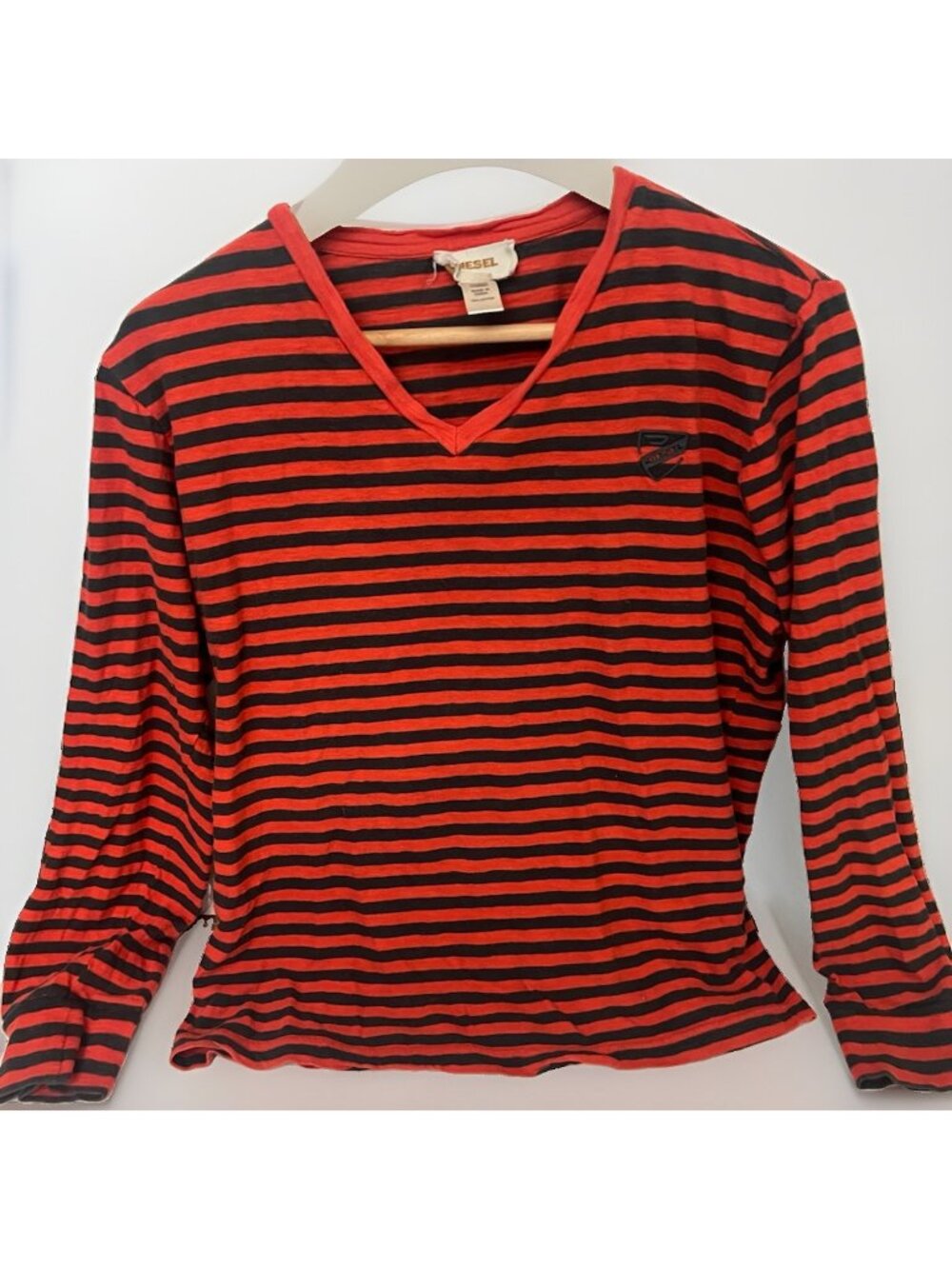 Vintage Diesel Y2K Striped V-Neck Long Sleeve Top Women’s Size S Slim Fit.  H